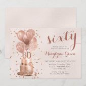 Invitation Anniversaire 60 ans Gâteau Rose Gold (Devant / Derrière)