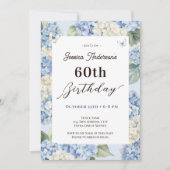 Invitation Anniversaire 60 ans Hydrangea Bleu Adulte Jardin (Devant)