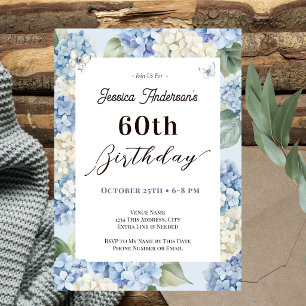 Invitation Anniversaire 60 ans Hydrangea Bleu Adulte Jardin