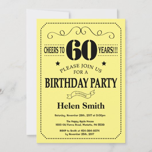 Invitation Anniversaire 60 ans Noir et Jaune (Devant)
