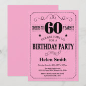 Invitation Anniversaire 60 ans Noir et Rose (Devant / Derrière)