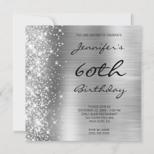 Invitation Anniversaire 60 ans paillettes ombré gris argent à