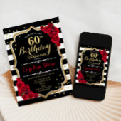 Invitation Anniversaire 60 ans Rayures Noir Blanc