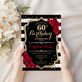 Invitation Anniversaire 60 ans Rayures Noir Blanc