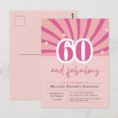 Invitation anniversaire 60 ans rose et fabuleux (Devant / Derrière)