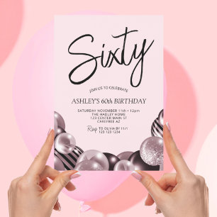 Invitation Anniversaire 60 ans rose et noir moderne