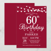 Invitation Anniversaire 60 Ans Rouge Bourgogne (Devant / Derrière)