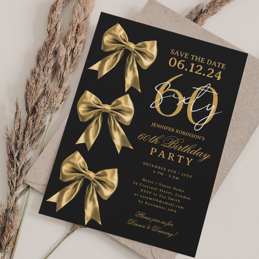 Invitation Anniversaire 60 Ans Ruban Coquette Or N