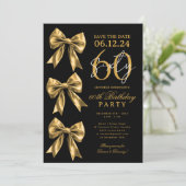 Invitation Anniversaire 60 Ans Ruban Coquette Or N (Debout devant)