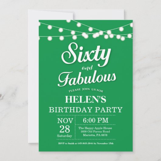 Invitation Anniversaire 60 ans Vert Fabuleux (Devant)