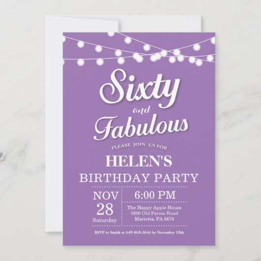 Invitation Anniversaire 60 ans Violet Fantastique (Devant)