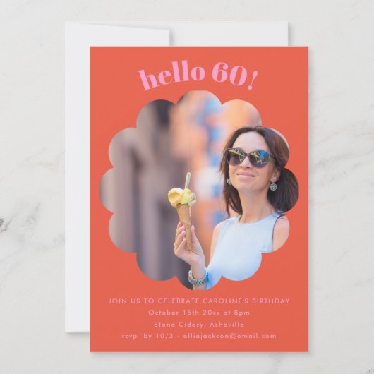 Invitation Anniversaire 60 Soixante Ans Fleur Rose (Devant)