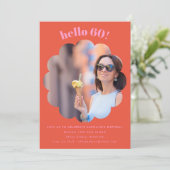 Invitation Anniversaire 60 Soixante Ans Fleur Rose (Debout devant)