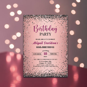 Invitation Anniversaire 65 ans élégant noir paillettes métall