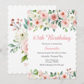 Invitation Anniversaire 65 Ans Fleurie Rose (Devant / Derrière)