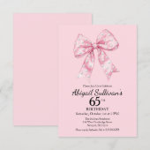 Invitation Anniversaire 65 ans Rose Bow avec points de golf (Devant / Derrière)