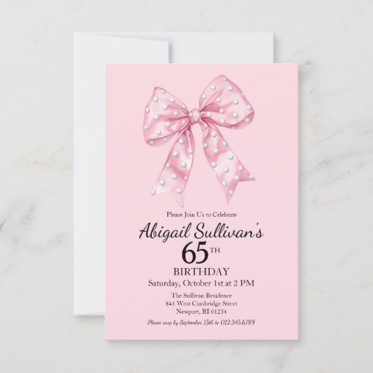 Invitation Anniversaire 65 ans Rose Bow avec points de golf (Devant)