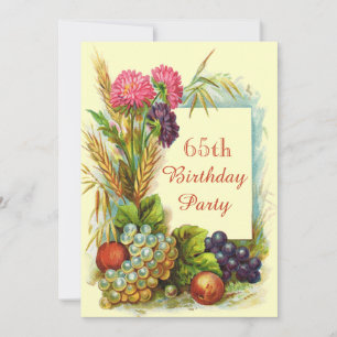Invitation Anniversaire 65 ans vintage Fleurs et Fruits color