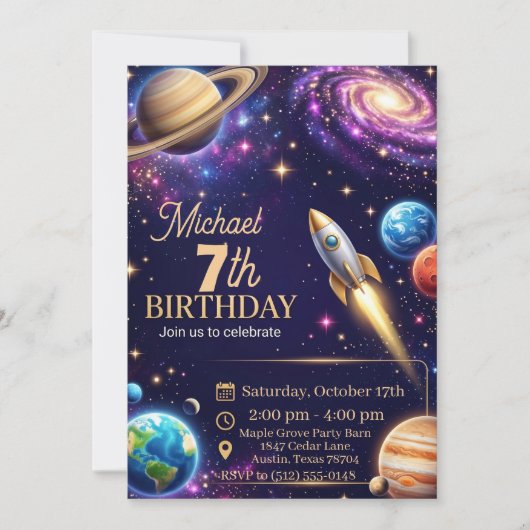 Invitation Anniversaire 6-11 ans dans l'espace (Devant)