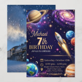 Invitation Anniversaire 6-11 ans dans l'espace (Devant / Derrière)