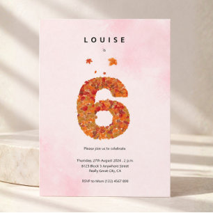 Invitation Anniversaire 6 ans automne Aquarelle Feuilles d'au