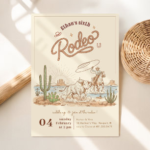 Invitation Anniversaire 6 ans Cow-Boy Rodéo Gingham Rustique