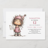 Invitation anniversaire 6 ans fille design rose fa (Devant)