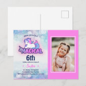 Invitation anniversaire 6 ans licorne rose violet  (Devant / Derrière)