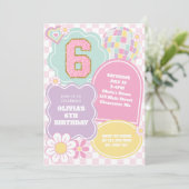 Invitation Anniversaire 6 ans Preppy Varsity pastel patch (Debout devant)