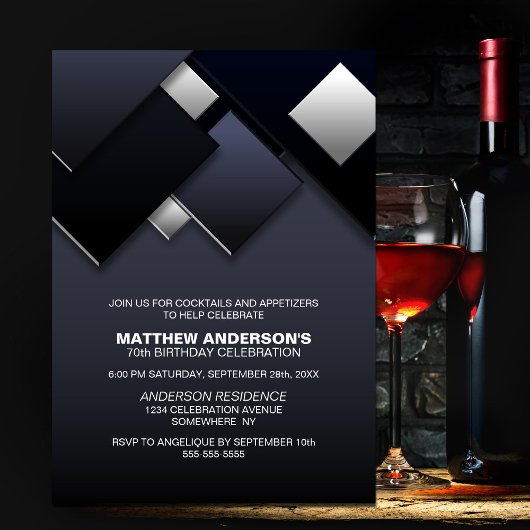 Invitation Anniversaire 70 ans Cocktail Abstrait N