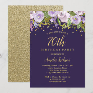 Invitation anniversaire 70 ans Floral Violet Paill