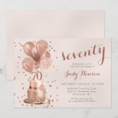 Invitation Anniversaire 70 Ans Gâteau Rose Gold (Devant / Derrière)