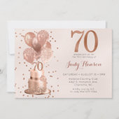 Invitation Anniversaire 70 Ans Gâteau Rose Gold (Devant)