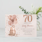 Invitation Anniversaire 70 Ans Gâteau Rose Gold (Debout devant)
