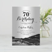 Invitation Anniversaire 70 ans Marbre Agate Noir Argent (Debout devant)