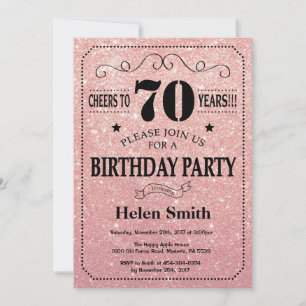 Invitation Anniversaire 70 ans Paillettes Rose Gold