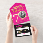 Invitation anniversaire 70 ans rose moderne avec d (Détachable)