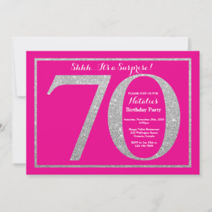 Invitation Anniversaire 70 ans surprise paillettes rose et ar