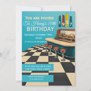 Invitation Anniversaire 70 ans Vintage 1957 Rétro Diner