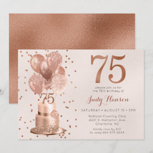 Invitation Anniversaire 75 Ans Gâteau Rose Gold