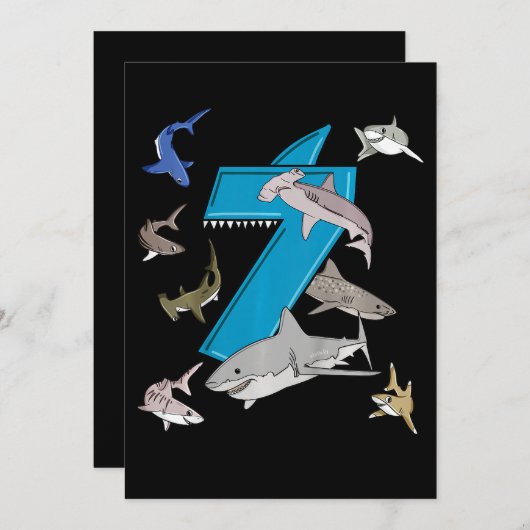 Invitation Anniversaire 7 ans garçons requin requin blanc (Devant / Derrière)
