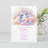 Invitation Anniversaire 7 ans Licorne Rose Bleu Violet Fille (Debout devant)