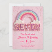 Invitation anniversaire 7 ans modifiable, rose (Devant)