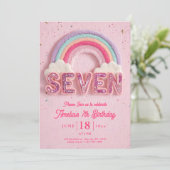 Invitation anniversaire 7 ans modifiable, rose (Debout devant)