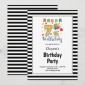 Invitation anniversaire 7 ans thème rayures noir/b (Devant / Derrière)