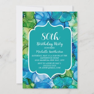Invitation Anniversaire 80 Ans Aquarelle Bleu Vert