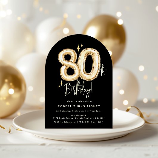 Invitation Anniversaire 80 ans Ballon Or Tendance Quatre-Ving