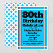 Invitation Anniversaire 80 ans Bleu Clair (Devant / Derrière)