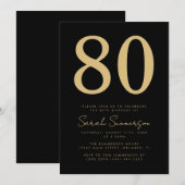 Invitation Anniversaire 80 ans écriture moderne noir or (Devant / Derrière)