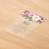 Invitation Anniversaire 80 Ans Fleur Rose Blanche (Poser)